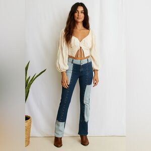 Watch LA Vintage Y2K Studded Patchwork Jeans in Two Tone Blue size 13-14 juniors